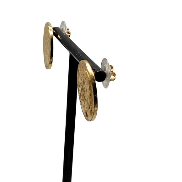 Roman Hercules Coin Post Earrings Gold Tone Antiqued Look Pierced Ears - Picture 5 of 12